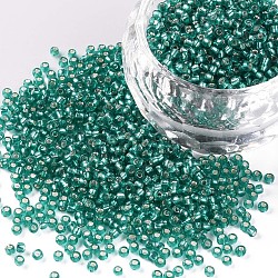 12/0 сорт круглый бисер стеклянный, серебряная линия, средний морской зеленый, 12/0, 2x1.5 мм, отверстие : 0.3 мм, около 30000 шт / упаковка