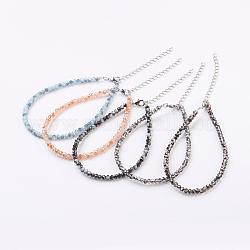 Sfaccettati perle di vetro cavigliere, con chiusure moschettone in ottone, colore misto, 9-3/8 pollice (238 mm)