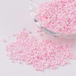 12/0 colores opacos abalorios de la semilla de cristal redondo, rosa, 2mm, agujero: 1 mm, aproximamente 3303 unidades / 50 g