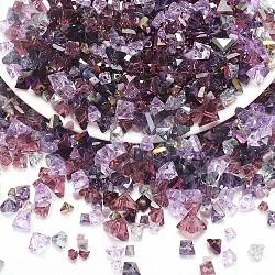 Perlas de vidrio opacas y transparentes, pepitas de facetas, púrpura, 2~5x2.5~8x3~5mm, agujero: 1~1.4 mm, aproximamente 10 g / bolsa