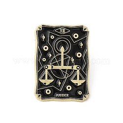 Brooch della lega, spille smaltate, oro chiaro, distintivi delle carte dei tarocchi, giustizia, nero, 30.5x21.5x1.5mm