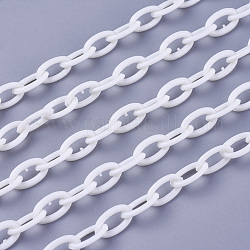 ABS-Kunststoff-Kabelketten, Oval, weiß, 13x7~7.5x2 mm, ca. 15.35~15.74 Zoll (39~40 cm)/Strang