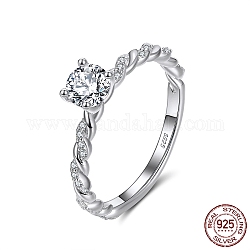 Серебряное кольцо на палец с 925 родиевым покрытием, кольцо с камнем из кубического циркония, витое кольцо для женщин, со штампом s925, Реальная платина, 2~5 мм, размер США 9 (18.9 мм)