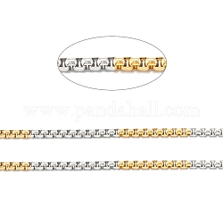 Ionenbeschichtung (IP) 304 Edelstahl-Kastenketten, mit Spule, ungeschweißte, goldenen und Edelstahl Farbe, 2.7x2.8~3.1x1.6 mm, ca. 10 m / Rolle