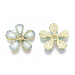 Perles en résine, avec les accessoires en alliage ton or lumière, fleur, bleu clair, 22x23x4.5mm, Trou: 2mm