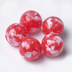 Perles en résine, imitation de copeaux de pierres précieuses, ronde, rouge, 12x11.5mm, Trou: 1.5mm