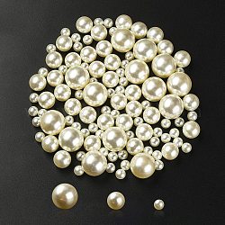 Perle d'imitation en plastique ABS haute brillance, ronde, perles non percées / sans trou, couleur de coquillage, 8~20mm, 170 pièces / kit