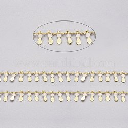 3.28 Feet Handmade Glass Beaded Chains, with Real 18K Gold Plated Brass Side Twisted Chains Curb Chains, Long-Lasting Plated, Soldered, Thistle, 2.5x2x1mm, teardrop,: 10x3x3mm