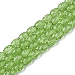 Transparentes craquements perles de verre brins, ovale, vert pale, 8x5.5~6mm, Trou: 1mm, Environ 100 pcs/chapelet, 31.4 pouce