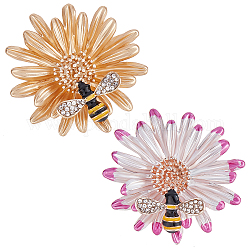Sunnyclue 2 Stück 2 Farben 1.5,{6} cm Honigbienen-Brosche Sonnenblumennadeln und Broschen Bienen- und Blumennadeln Bienen-Gänseblümchen-Brosche Unisex-Mann-Frauen-Nadeln Sicherheitsnadeln für Kleidung
