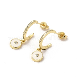 Anello e malocchio orecchini a bottone in vero ottone placcato oro 18k, orecchini a mezzo cerchio con zirconi e smalto, fumo bianco, 22.5x7mm