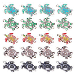 Nbeads 40 pièces connecteurs de liens en alliage, avec l'émail, platine, tortue, couleur aléatoire simple ou couleur mélangée aléatoire, 24x18x2mm, Trou: 1.5~1.8mm
