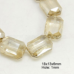 Electroplated Glass Beads, Pearl Luster Plated, Faceted Rectangle, PapayaWhip, 18x13x6.5~7.5mm, Hole: 1mm
