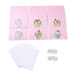 Rectangle Paper Greeting Cards, with Rectangle Envelope and Flat Round Self Adhesive Paper Stickers, Valentine's Day Wedding Birthday Invitation Card, Human Pattern, 198x149x0.3mm