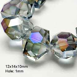 Perline di vetro palccato, mezzo placcato, sfaccettato, esagono, grigio, 14x12x10mm, Foro: 1 mm