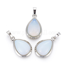 Ciondoli Opalite, con accessori di ottone, lacrima, platino, 26x16~17x8~10mm, Foro: 8x5 mm