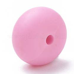 Perle di silicone ecologiche per uso alimentare, masticare perline per i denti, fare collane fai-da-te fai-da-te, rondelle, rosa caldo, 14x8mm, Foro: 3 mm