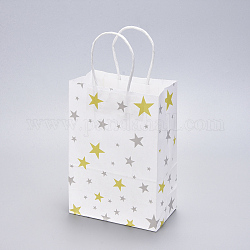 Papiertüten, mit Griffen, Geschenk-Taschen, Einkaufstüten, Rechteck, weiß, Stern-Muster, 15x8x21 cm