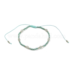 Pulsera de cuentas trenzadas con cordón de nailon ajustable, con abalorios redondos de vidrio fgb, perlas de aventurina verde natural y perlas de vidrio electrochapado, diámetro interior: 2~4 pulgada (5.2~10 cm)