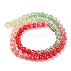 Chapelets de perles en verre craquelé peints à la bombe, dégradé de couleur, perles multicolores segmentées, ronde, rouge, 6mm, Trou: 1mm, Environ 60 pcs/chapelet, 14.96~15.04 pouce (38~38.2 cm)