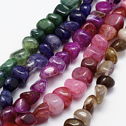 Chapelets de perles d'agate naturelle, pierre roulée, teints et chauffée, pépites, couleur mixte, 5~16x7~15x4~13mm, Trou: 1mm, Environ 36~40 pcs/chapelet, 15.3 pouce ~ 16.1 pouces (39~40 m).