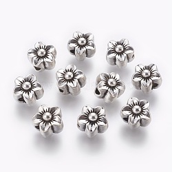 Perles en alliage de style tibétain, sans plomb et sans cadmium et sans nickel, fleur, argent antique, 12x10mm, Trou: 3.5mm