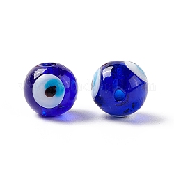 Hechos a mano de los abalorios del lampwork del ojo malvado, redondo, azul, 12~12.5mm, agujero: 1.6 mm