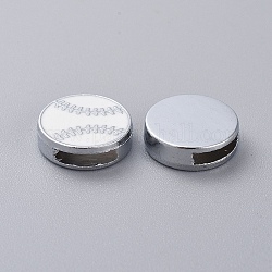 Charms de la diapositiva de aleación de zinc, con esmalte, béisbol, Platino, blanco, 11~12.5x3.5~4mm, agujero: 1.5x7.5 mm