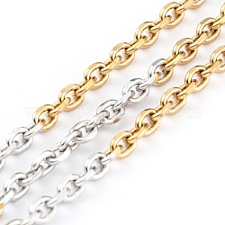 Two Tone 304 Stainless Steel Cable Chains, Unwelded, with Spool, Golden & Stainless Steel Color, 4.5x3x0.5mm, 32.8 Feet(10m)/roll