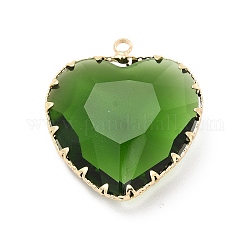 K9 pendenti di vetro, charms cuore, con risultati ottoni di ottone tonalità d'oro, sfaccettato, smeraldo, 31x28x9mm, Foro: 2 mm