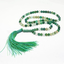 Bracelets de perles naturelles agate mala verts, vert de mer moyen, 630mm