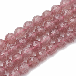 Fragola naturale perle di quarzo fili, sfaccettato (128 sfaccettatura), tondo, 8~9mm, Foro: 1 mm, circa 45~50pcs/filo, 15.7 pollice