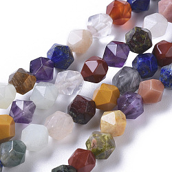 Bolas de Piedras Preciosas mixta naturales hebras, cuentas redondas con corte de estrella, facetados, 6mm, agujero: 0.8 mm, aproximamente 64 unidades / cadena, 15.16 pulgada (38.5 cm)