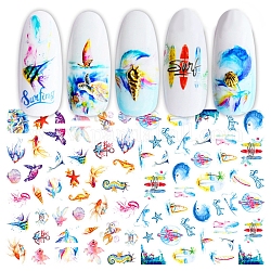Adesivi per nail art, autoadesiva, per le decorazioni delle punte delle unghie, modello animale dell'oceano, colorato, 123x80mm