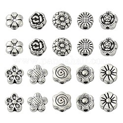 100 pièces 10 styles de perles en alliage de style tibétain, fleur, argent antique, 5.5~9x3.5~8x2.5~4mm, Trou: 1mm, environ 10 pcs / style
