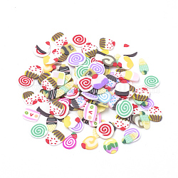 Handmade Fimo Nagelkunstdekoration, Mode Nagelpflege, kein Loch, Kuchen, Mischfarbe, 200 Stück / Beutel, 3~6x5~7x0.5 mm