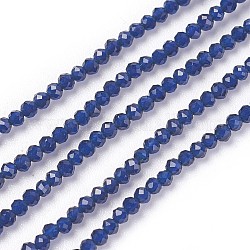 Chapelets de perles en verre transparente  , facette, ronde, bleu foncé, 2mm, Trou: 0.5mm, Environ 164~182 pcs/chapelet, 14.8~15.7 pouce (37.5~40 cm)