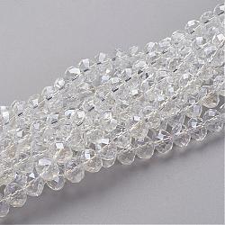 Glass Beads Strands, Pearl Luster Plated, Crystal Suncatcher, Faceted Rondelle, Clear, 10x7mm, Hole: 1mm, about 70~72pcs/strand, 18 inch