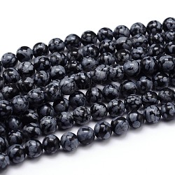 Schneeflocken-Obsidian natürliche runde Perle Stränge, 12 mm, Bohrung: 1 mm, ca. 35 Stk. / Strang, 16 Zoll