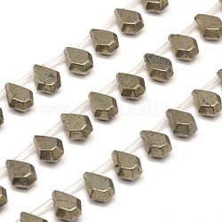 Teardrop Natural Pyrite Beads Strands, 13x10x7mm, Hole: 1mm, about 30pcs/strand, 15.7 inch