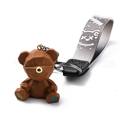 Porte-clés fermoirs en similicuir, avec pendentifs en résine et accessoires en alliage de zinc, ours, gunmetal, chameau, 21 cm