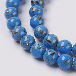Chapelets de perles de coquillage de mer et turquoise synthétique, ronde, Dodger bleu, 6mm, Trou: 1.2mm, Environ 65 pcs/chapelet, 15.7 pouce (40 cm)