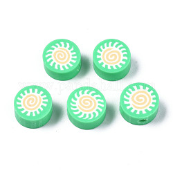 Manuell Polymer Ton Perlen, für DIY Schmuck Bastelbedarf, flach rund mit Sonne, mittleres Frühlingsgrün, 9.5x4.5~5 mm, Bohrung: 1.6 mm