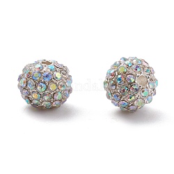 Alloy Rhinestone Beads, Grade A, Round, Silver Color Plated, Crystal AB, 10mm, Hole: 2mm