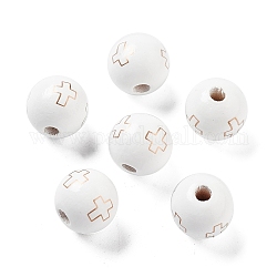 Bois perles européennes, Perles avec un grand trou   , ronde avec la croix, blanc, 15.5~16x14.5mm, Trou: 4mm