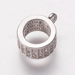 Bails de tube de zircone cubique en laiton, cautions en boucle, Perles renflouer , anneau, clair, platine, 9.5x7.5x4mm, Trou: 1mm