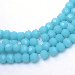 Chapelets de perles en verre opaques solides, ronde à facettes, lumière bleu ciel, 3~4mm, Trou: 0.5mm, Environ 200 pcs/chapelet, 22.8 pouce