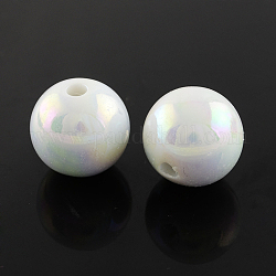 AB Color Plated Acrylic Gumball Beads for Bubblegum Necklace, Round, White, 22mm, Hole: 3.5mm, about 83pcs/500g