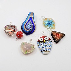 Handmade Lampwork Pendants, Mixed Shapes, Mixed Color, 22~63x16~34x8~16mm, Hole: 2~8mm