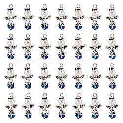 Ph pandahall 30 Stück Engelsflügel-Anhänger, Antike silberne Winkelflügel-Anhänger mit weißen Perlen, blauen bösen Augen, Engels-Feenflügel-Perlen, baumelnde Anhänger für die Herstellung von DIY-Halsketten, Armbändern, Schmuck und Schlüsselanhängern
